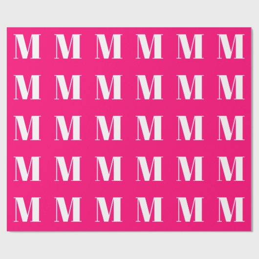 Modern heet roze custom initiaal letter monogram cadeaupapier (Vlak)