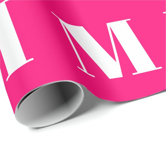 Modern heet roze custom initiaal letter monogram cadeaupapier (Rol Hoek)