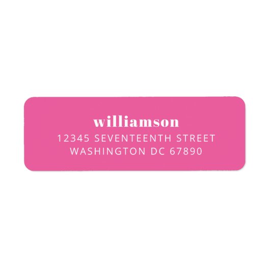 Modern heet roze eenvoudige achternaam retouradres etiket (Voorkant)