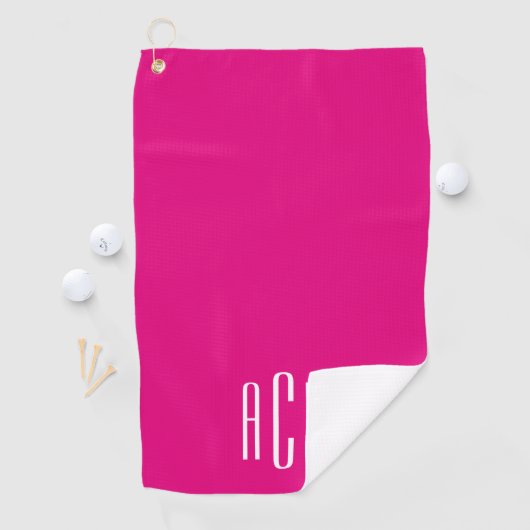 Modern Heet Roze en Wit Drie Lettermonogram Golfhanddoek (Insitu)