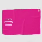 Modern Heet Roze en Wit Drie Lettermonogram Golfhanddoek (Horizontaal)