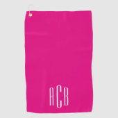 Modern Heet Roze en Wit Drie Lettermonogram Golfhanddoek (Voorkant)