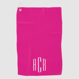 Modern Heet Roze en Wit Drie Lettermonogram Golfhanddoek