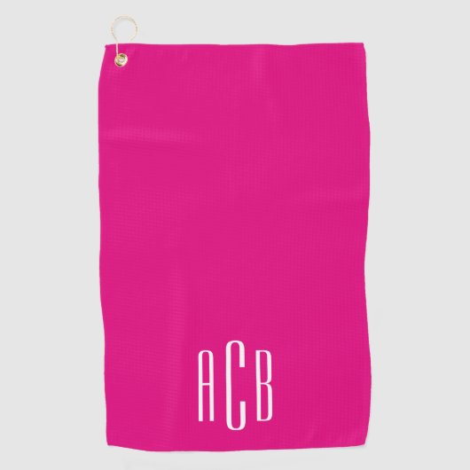 Modern Heet Roze en Wit Drie Lettermonogram Golfhanddoek (Voorkant)
