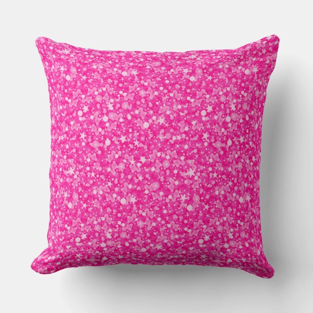 Modern Heet Roze En Wit Glitter Kussen (Voorkant)
