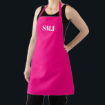 Modern heet roze fuchsia custom monogram initialen schort<br><div class="desc">Gepersonaliseerde aangepaste monogram initialen heet roze fuchsia effen effen modern Schort. witte tekst, hete roze, fuchsia effen effen kleur achtergrond. U kunt ook uw bandkleur kiezen. Unisex. geweldig cadeau voor moeder, vader, vrienden en jezelf! Modern, minimalistisch, eenvoudig, stijlvol design. Als u vragen heeft over maatwerk, neem dan gerust contact met...</div>