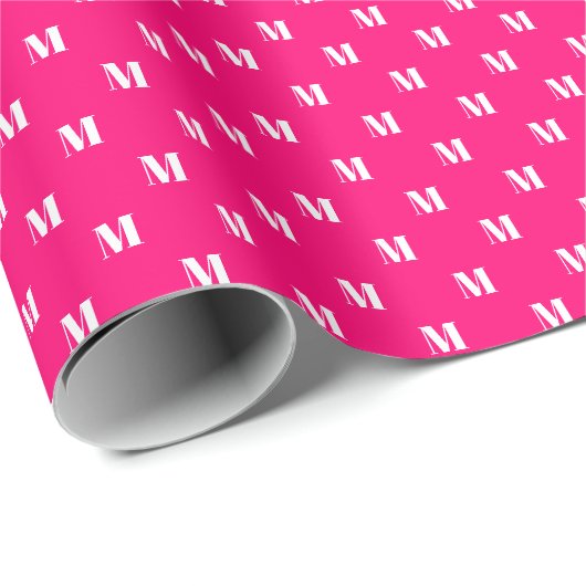 Modern heet roze fuchsia custom monogram patroon cadeaupapier (Rol Hoek)