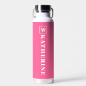 Modern Heet Roze Gepersonaliseerde Naam Monogram E Waterfles (Voorkant)