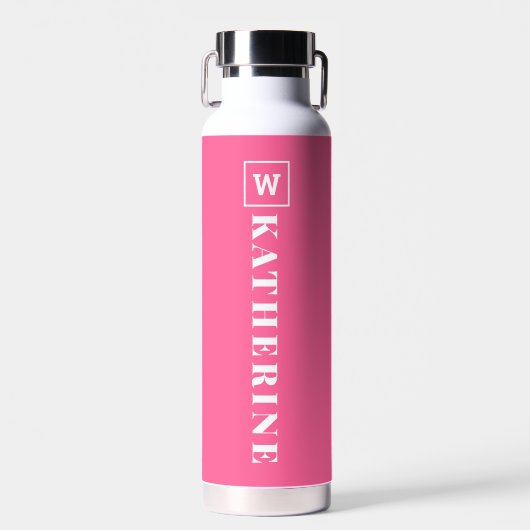 Modern Heet Roze Gepersonaliseerde Naam Monogram E Waterfles (Voorkant)