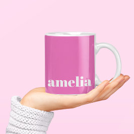 Modern heet roze monogram koffiemok