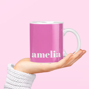 Modern heet roze monogram koffiemok