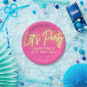 Modern Heet Roze Neon Gloeiend Laten we Feest Verj Papieren Bordje (Feest)