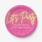 Modern Heet Roze Neon Gloeiend Laten we Feest Verj Papieren Bordje (Voorkant)