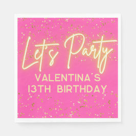 Modern Heet Roze Neon Gloeiend Laten we Feest Verj Servet