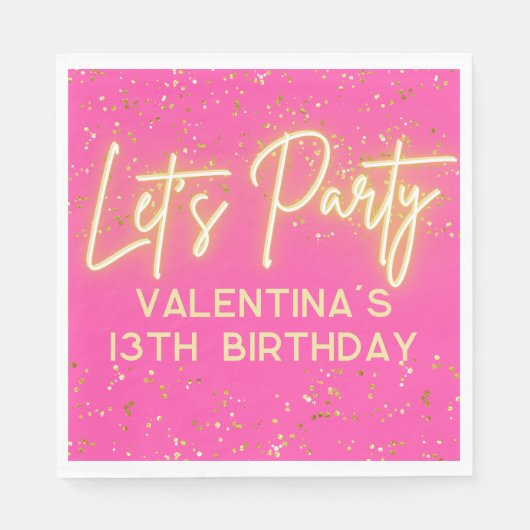 Modern Heet Roze Neon Gloeiend Laten we Feest Verj Servet (Voorkant)