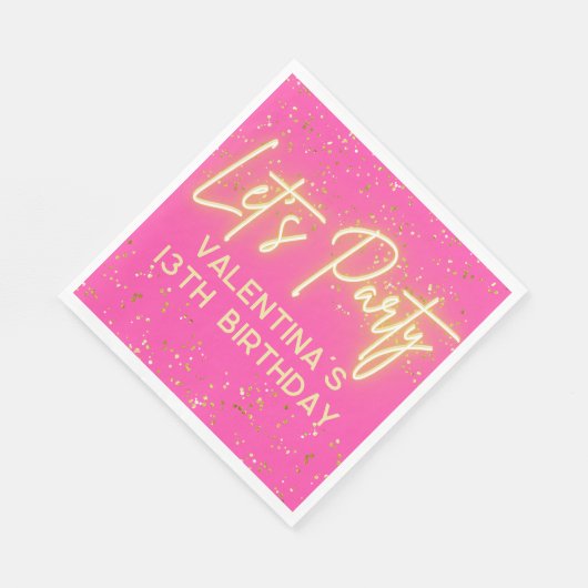 Modern Heet Roze Neon Gloeiend Laten we Feest Verj Servet (Hoek)