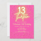 Modern Heet Roze Neon Glow Goud Glitter 13 Verjaar Kaart (Voorkant)