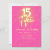 Modern Heet Roze Neon Glow Goud Glitter 15 Verjaar Kaart (Voorkant)
