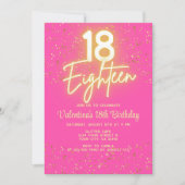 Modern Heet Roze Neon Glow Goud Glitter 18 Verjaar Kaart (Voorkant)