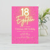 Modern Heet Roze Neon Glow Goud Glitter 18 Verjaar Kaart (Staand voorkant)
