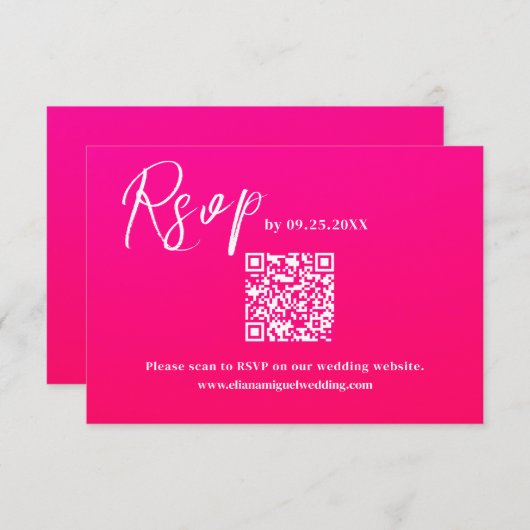 Modern heet Roze QR Code Response Kaart bruiloft R (Voorkant / Achterkant)