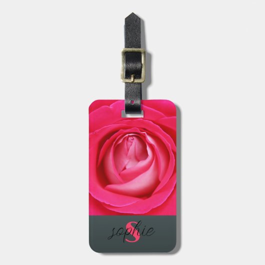 Modern heet roze roos met naam bagagelabel (Voorkant verticaal)