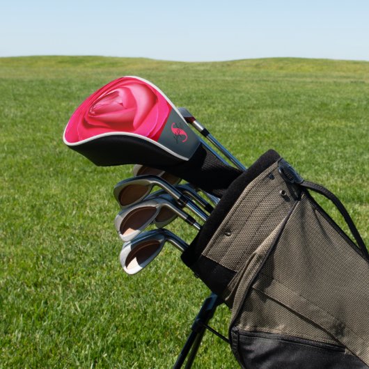 Modern heet roze roos met naam golfheadcover (Insitu)