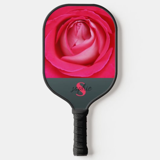 Modern heet roze roos met naam Pickleball Paddle (Voorkant)