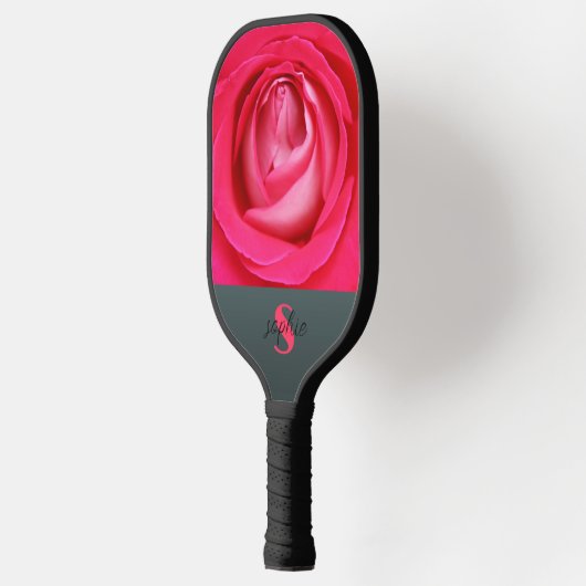 Modern heet roze roos met naam Pickleball Paddle (Links)