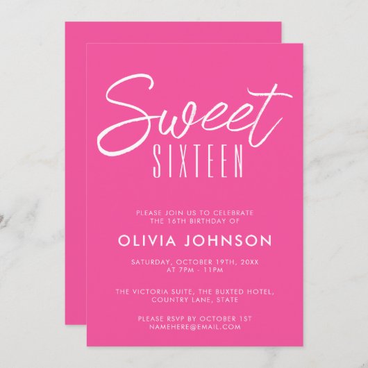 Modern Heet Roze Zoet Zestien 16e verjaardag Kaart (Voorkant / Achterkant)