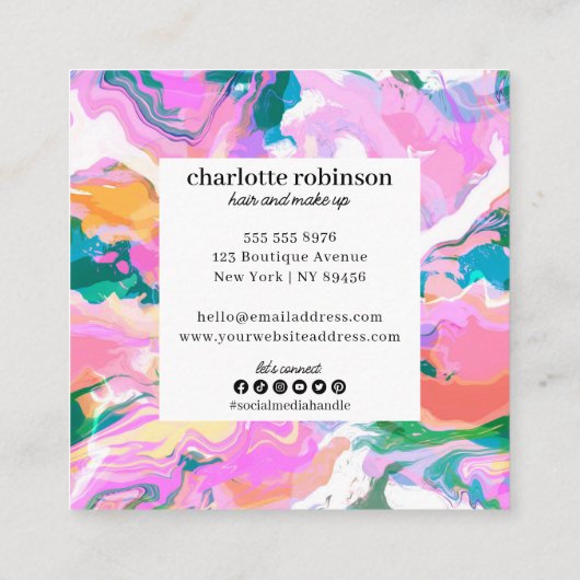 Modern, helder, Abstract, gekleurd marmerpatroon Vierkante Visitekaartje (Achterkant)