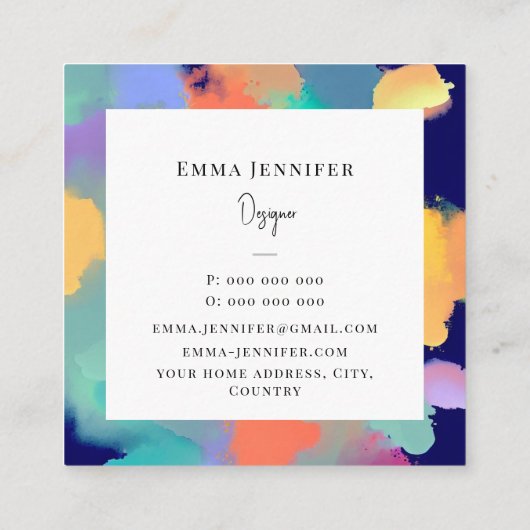 Modern Helder Abstract Roze Geschilderd Patroon Vierkante Visitekaartje (Achterkant)