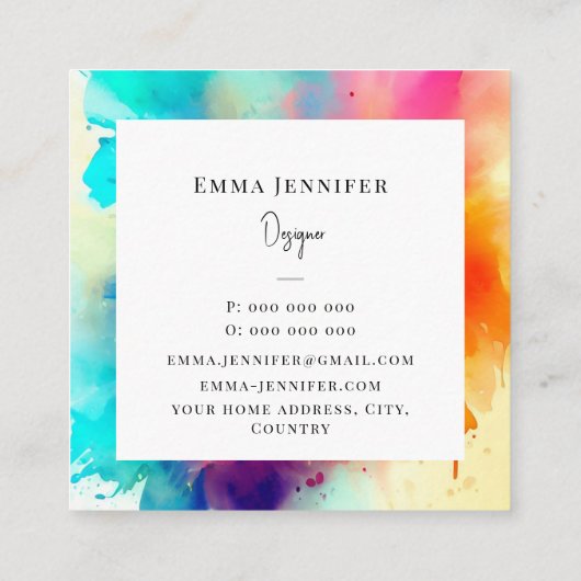 Modern Helder Abstract Roze Geschilderd Patroon Vierkante Visitekaartje (Achterkant)