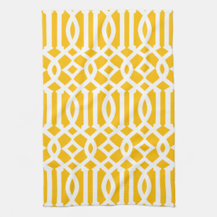Modern helder geel en wit trellis patroon theedoek