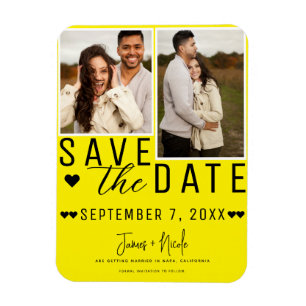 Modern Helder Geel Save the Date 2 Foto Bruiloft Magneet
