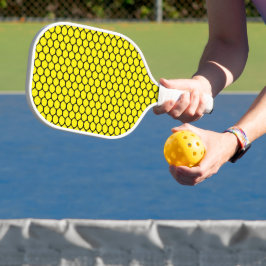 Modern helder geel zwart honingraatpatroon pickleball paddle