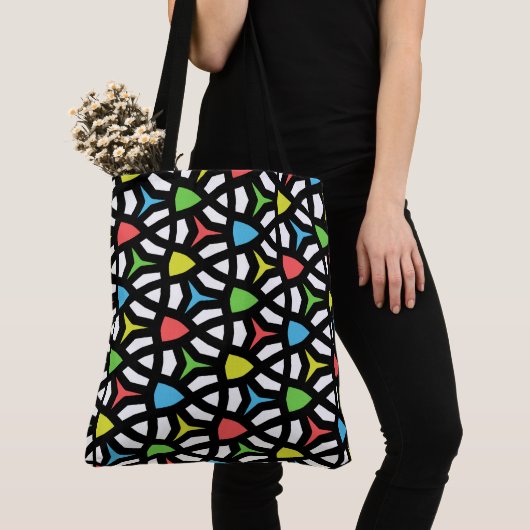 Modern helder geometrisch patroon in hedendaags tote bag (Dichtbij)