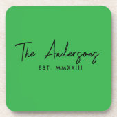 Modern Helder Groen Handgeschreven Script Monogram Bier Onderzetter (Voorkant)