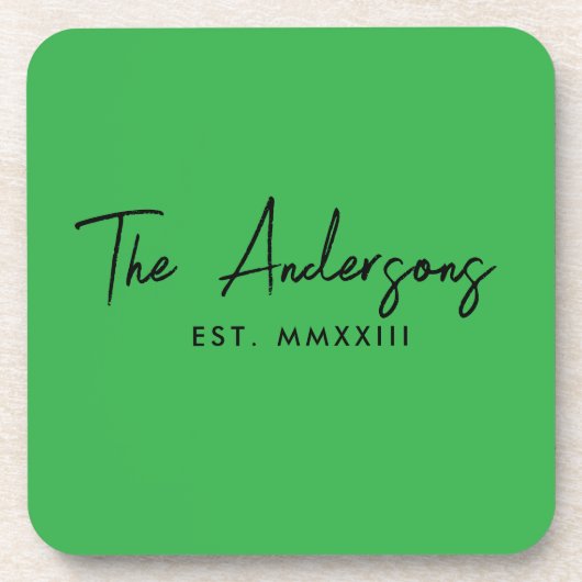 Modern Helder Groen Handgeschreven Script Monogram Bier Onderzetter (Voorkant)