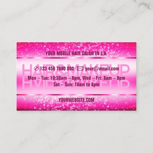 Modern Helder Heet Roze met Glinsterende Glitterst Visitekaartje (Achterkant)