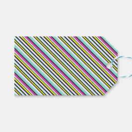 Modern Helder Kleurrijk Diagonaal Streeppatroon Cadeaulabel