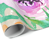 Modern Helder Kleurrijke Bloemen Waterverf Chic Cadeaupapier (Rol Hoek)