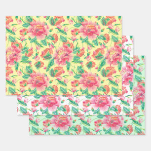 Modern Helder Meisje Roze Bloemen Patroon Inpakpapier Vel