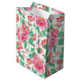 Modern Helder Meisje Roze Bloemen Patroon Medium Cadeauzakje