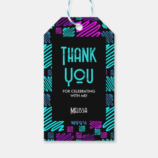 Modern helder neon geometrisch patroon dank u cadeaulabel (Voorkant)