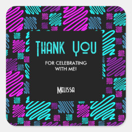 Modern helder neon geometrisch patroon dank u vierkante sticker