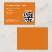 Modern Helder Oranje Bruiloft QR Code Informatiekaartje (Voorkant / Achterkant)