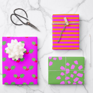 Modern, helder, Oranje, warm roze Kerstmis Inpakpapier Vel