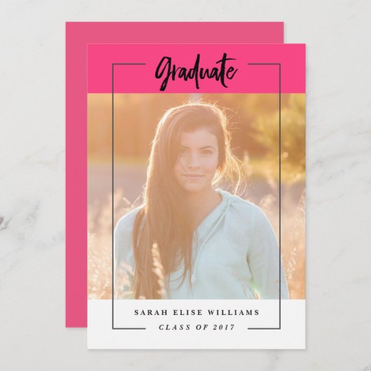 Modern helder roze Afstuderen Kaart (Voorkant / Achterkant)