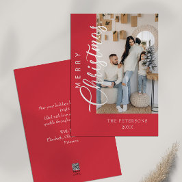 Modern Helder Roze Foto Kerstmis Groet Feestdagenkaart